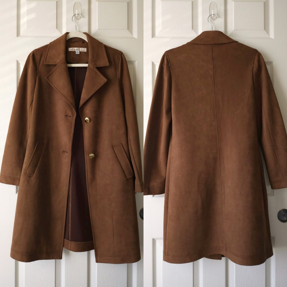 Kenneth Cole Brown Faux Suede Long Duster Over Coat